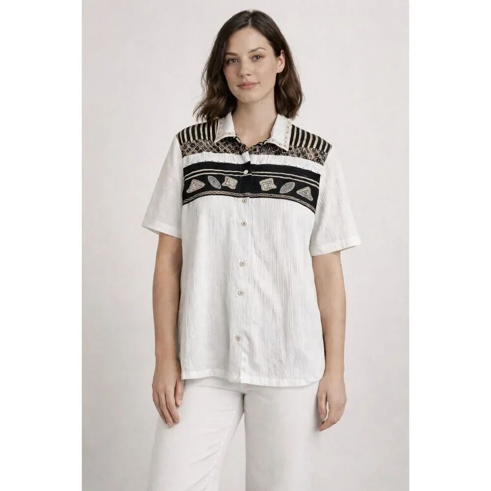 Koret Petites Tribal Print Button Up Shirt Women’s Small Vintage